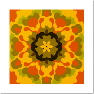 Retro Mandala Flower Yellow and Orange Posters and Art